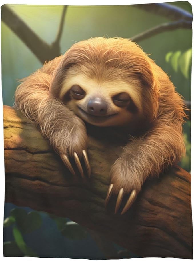 Cute Asleep Sloth Blanket Gifts for Kids Adults Women Flannel Throw Blankets for Home Couch Bed Sofa Soft Fuzzy Lightweight Decor All Season 60x50 Inches