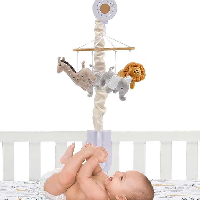Lambs & Ivy Jungle Adventure Elephant/Lion Musical Baby Crib Mobile Soother Toy