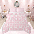 Feelyou Christmas Bedding Set Soft for Boys Girls,Checkered Comforter Set Queen Gingerbread Man Duvet Quilt Microfiber Xmas Decorations Bedroom Decor Pink 3 Pcs with 2 Pillow Cases Soft Lightweight