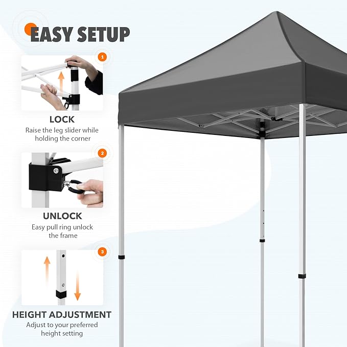 EAGLE PEAK 5x5 Pop Up Canopy Tent Instant Outdoor Canopy Easy Set-up Straight Leg Folding Shelter, Gray