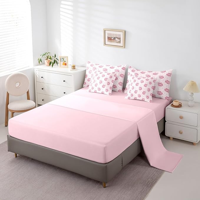 7 Pieces Bowknot Princess Kid Comforter Set Full,Disco Crystal Ball Western Cowgirl Bedding Set,Star Bow Tie Sweet Romantic Pink Dreamy（Comforter+Fitted+Flat Sheet+2 Pillowcases+2 Throw Pillow Covers）