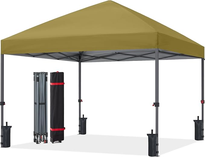ABCCANOPY Pop Up Canopy - Outdoor Patio Portable Canopy Tent Heavy Duty for Backyard and Deck with 4 Sandbags(Khaki, 12x12)