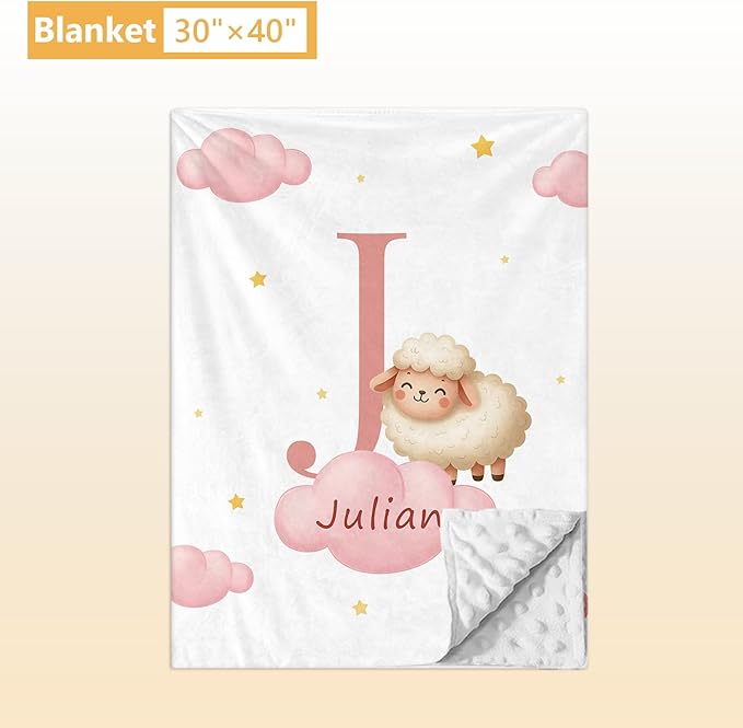 5 Piece Customized Crib Bedding Set for Baby Girls - Custom Name Baby Crib Pink Sheep Nursery Bedding Set with Soft Blanket, Fitted Sheet, Rug, Personalized Gifts for Toddler, Newborn, Infant