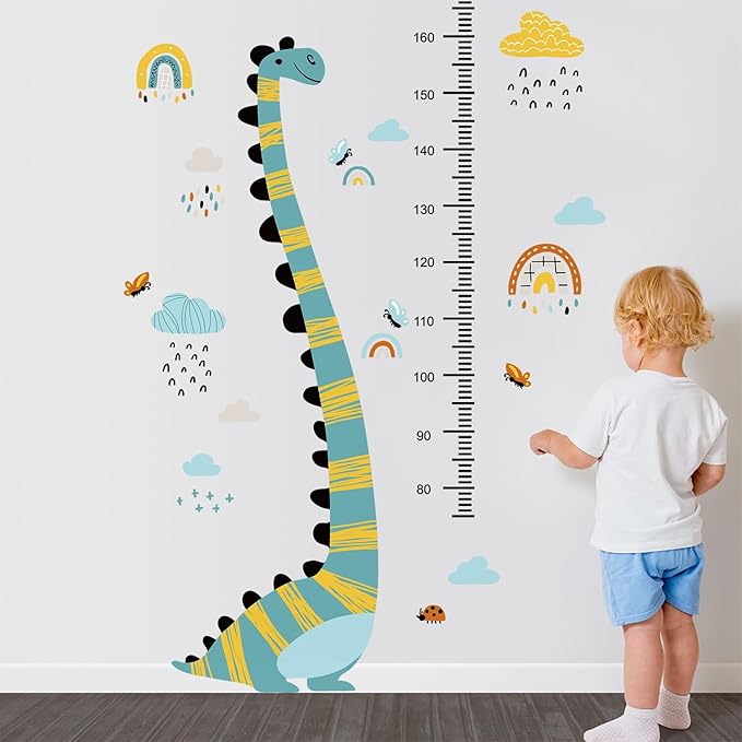 Jungle Animals Height Chart Sticker for Kids Height Measurement Growth Chart Wall Decals Cartoon Animals Giraffe Elephant Height Measurement Ruler Wall Decor for Kids Classroom Decor (Dinosaur)