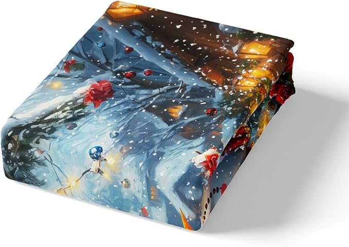 Manfei Christmas Kids Duvet Cover Set Queen Size, Cute Snowman Red Flower Bedding Set for Boys Girls Adults, New Year Winter Comforter Cover, Soft Polyester Quilt Cover, 2 Pillowcases, No Comforter