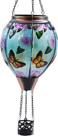 Hot Air Balloon Solar Lantern with Flickering Flame, Glass Hanging Garden Lights Outdoor Waterproof for Tree Yard Patio Mother's Day Gift, 18" H Butterfly