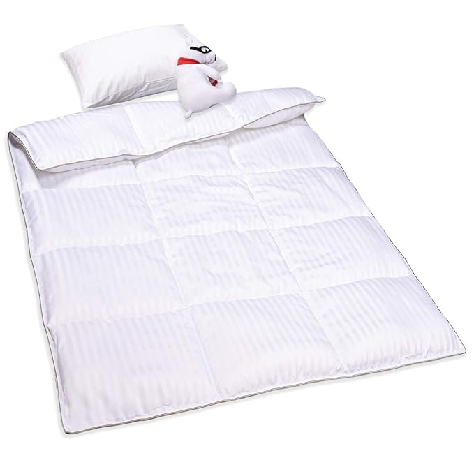 ZPECC Toddler Down Alternative Comforter, 39x47 Hypoallergenic Baby Blanket Quilt, Soft Breathable Lightweight All Season Kids Duvet Insert for Crib Stroller Cot Daycare, White Stripe