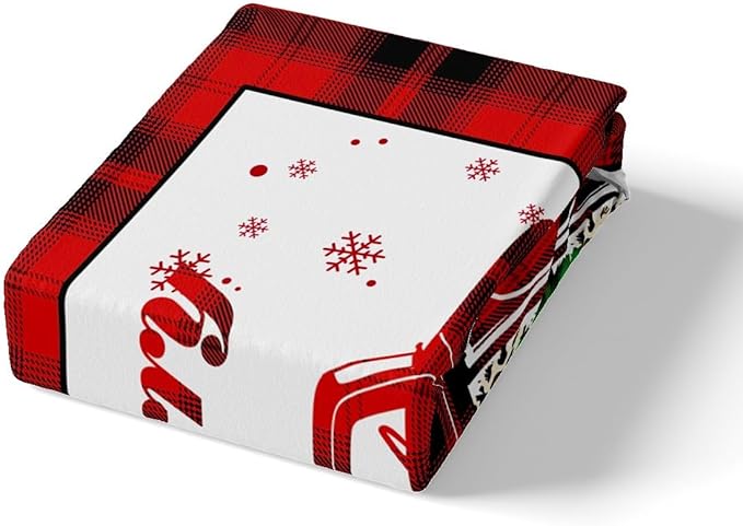 Xmas Truck Duvet Cover Set Twin Size, Christmas Tree Snowflake Print Bedding Set 2pcs for Kids Boys Girls Bedroom Decor, New Year Theme Red Plaid Print Comforter Cover with 1 Pillowcase,No Comforter