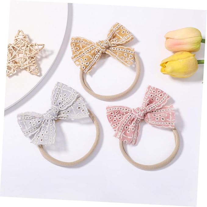 6 Pcs Headbands with Lace Bow Elastic Hairbands for Newborn Soft Nylon Hair Bows for Birthday Shower Photography Props
