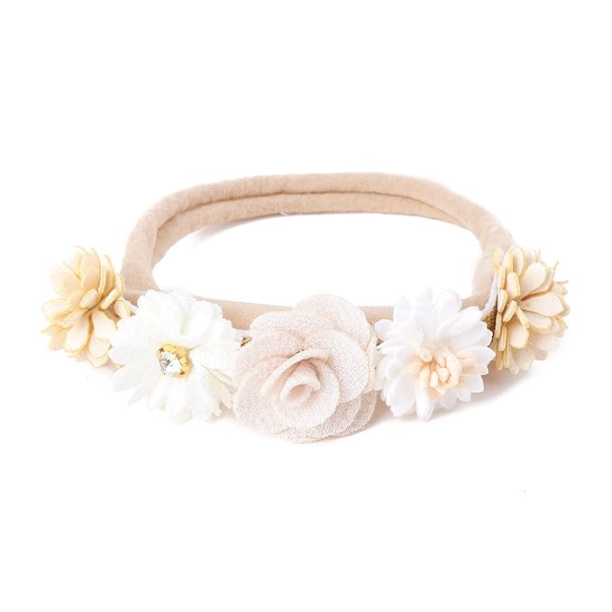 cherrboll 3pcs Baby Girl Flower Headbands, Super Soft & Stretchy Nylon Floral Hairbands for Newborn Toddler