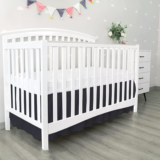 100% Egyptian Cotton, Nursery Crib Toddler (28" x 52" + 14") 800 Thread Count Crib Skirt Dust Ruffle, Bedding Skirts for Baby Boys or Girls, 14" Drop, Black Solid