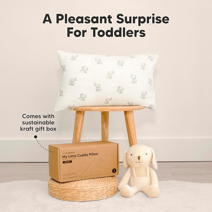 Toddler Pillow with Pillowcase - 13x18 My Little Cuddly Pillow, Viscose Derived From Bamboo Nursery Toddler Pillows for Sleeping,Kids Pillow,Small Travel Pillows,Mini Toddler Bed Pillow (Elly)