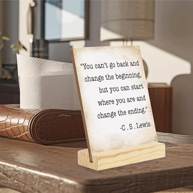 Inspirational Quote Wood Plaque Signs Motivational Quotes Gift You Can't Go Back And Change The Beginning,But You Can Start Where You Are And Change The Ending Desk Decor Encourage planks2002