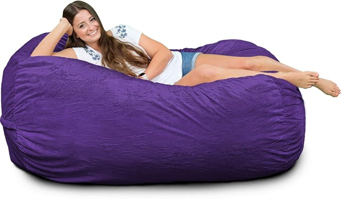 ULTIMATE SACK Lounger Bean Bag Chair, Oversize Bean Bag Chair for Adults, Comfy Chair Bean Bag Couch Lounge Sofa Loveseat Furniture | Purple Suede