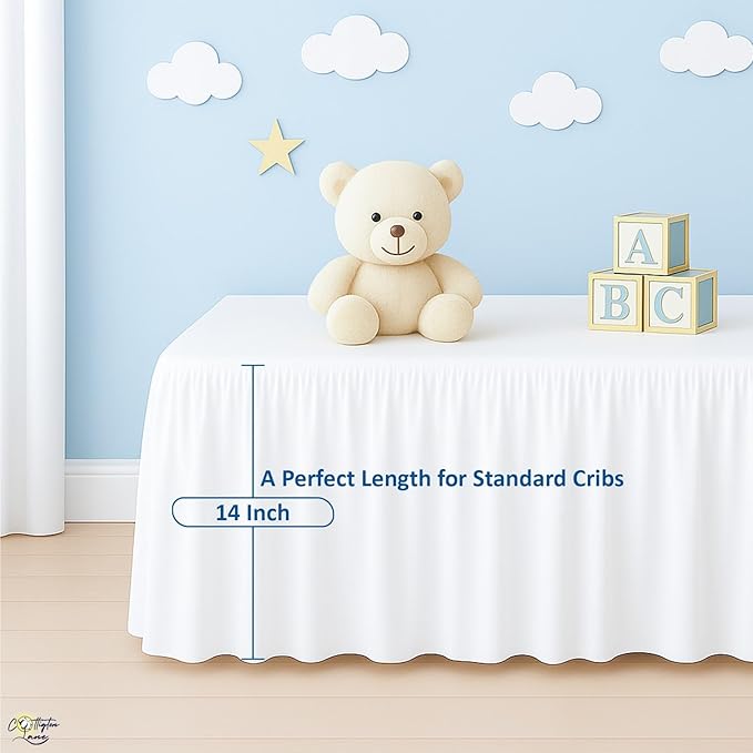 Cottignton Lane Ruffled Crib Bed Skirt, Soft Nursery Bedding in 100% Natural Cotton, Platform Style with 4-Sided Coverage & Split Corners – Fits Standard Cribs 28" x 52" with 14" Drop, White