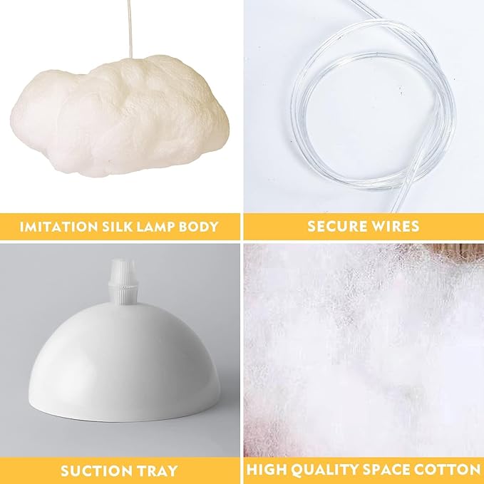 Funteam Modern Floating White Cloud Pendant Hanging Light Nordic Cotton Ceiling Light Fixture Girls Children's Living Room Bedroom Hotel Lobby Restaurant Clothing Store Chandelier (19.7Inch)