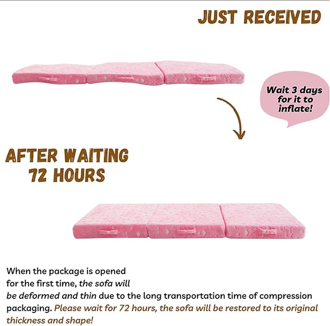 MeMoreCool Glow Pink Unicorn Foldable Floor Mattress for Kids, Trifold Nap Mat for Toddlers, Portable Daycare Sleeping Futon or Floor Bed, 57x22 Inch