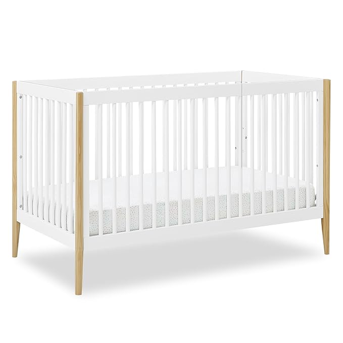 Delta Children Casey 4-in-1 Convertible Crib - Greenguard Gold Certified, Bianca White/Natural