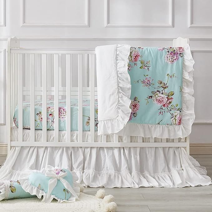 Brandream Crib Bed Skirt for Baby Girls Boys White Boho Bohemian Solid Cotton Toddler Bedskirt Farmhouse Chic Ruffle