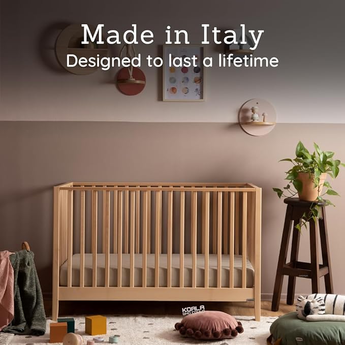 dadada Baby LaLa 3 in 1 Convertible Crib - Wood Crib Converts into Toddler Bed & Daybed - Greenguard Gold Certified, Made in Italy - 3 Adjustable Mattress Heights - Solid Beechwood (Natural)