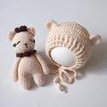Zeroest Newborn Photography Outfits Boy Girl Bear Props Baby Photoshoot Crochet Bonnet Stuffed Animals for Newborn Photo