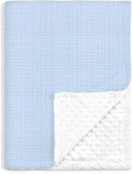 Baby Blankets for Boys, Soft Nursery Minky Blankets with Muslin and Dotted Fleece Back 30x40 inches, Receiving Bed Quilt for Newborn, Infants, Toddlers (Light Blue)