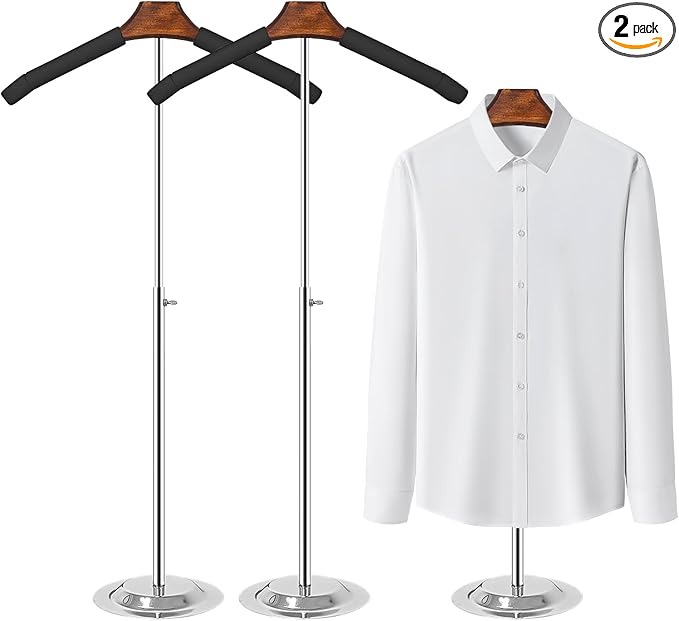 Eunika 2 Pack Adjustable T Shirt Display Flexible Shoulder Stand, 16-31 Inch Portable Metal Shirt Rack Display Stand Garment Coat Holder for Clothing Garment Coat Retail Vendor, Cloakroom