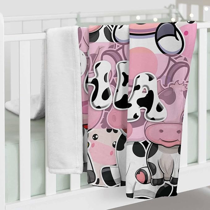 Custom Cows Blanket for Girls Boys, Personalized Name Blankets for Baby Kids Teens, Customized Cow Print Throw for Cow Lovers, Soft Flannel Throw Blankets Christmas Birthday Gift Bedding Decor