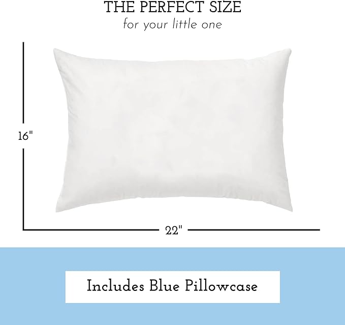 Little Sleepy Head Youth Pillow with Pillowcase 16x22, Soft Jumbo Toddler Pillow, Best Kids Travel Pillow (Blue)