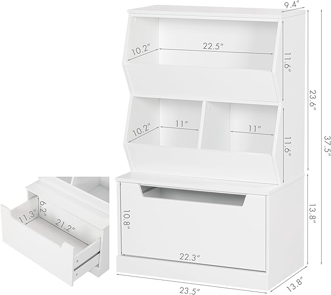 UTEX Kids Toy Storage Organizer, Bookshelf for Kids and Bookcase with Drawer, Children Open Storage Cubby for Bedroom Playroom Nursery White