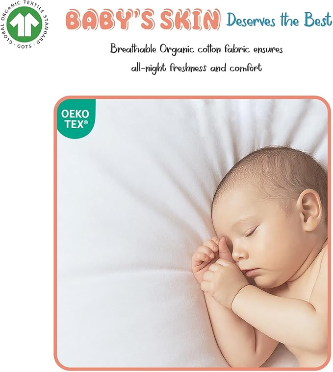 Threadmill Organic Baby Crib Sheets for Boys & Girls | 100% Organic Cotton Fitted Crib Sheet for Standard Crib Mattress | 2 Pack Unisex Cozy Toddler Sheets, Machine Washable | Blue & White