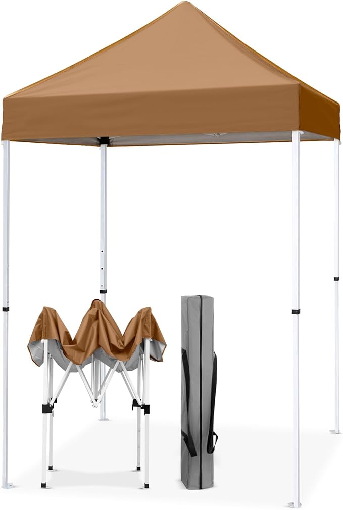 EAGLE PEAK 5x5 Pop Up Canopy Tent Instant Outdoor Canopy Easy Set-up Straight Leg Folding Shelter, Khaki