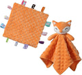 CREVENT Soft Plush Animal Face Security Blankets for Boys and Girls, Great Gifts for Birthday Baby Shower (Orange Fox Lovey +10"X10" Tag)