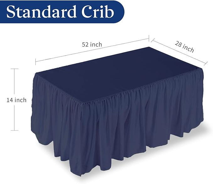 Navy Blue Crib Bed Skirt 28" x 52" with 14" Drop - Dust Ruffle Crib Skirt with Split Corners - Soft Nursery Standard Crib Toddler Bedding Skirt for Baby Boys or Girls