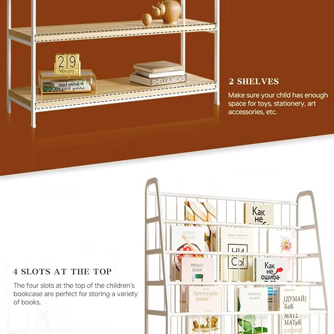 Metal Kids Bookshelf and Toy Storage Organizer,6 Tier Childrens Bookcase,Magazine Rack Floor, Book Shelf for Kids Rooms Classroom Nursery Living Room Office (White, L:23.62")