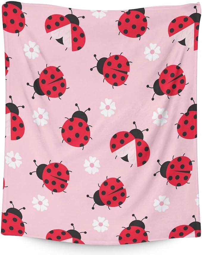 Ladybug Blanket for Girls - 50 x 60 Inches Pink Aesthetic Gifts Stuff for Women - Soft Lightweight Throw Blankets for Sofa, Trip