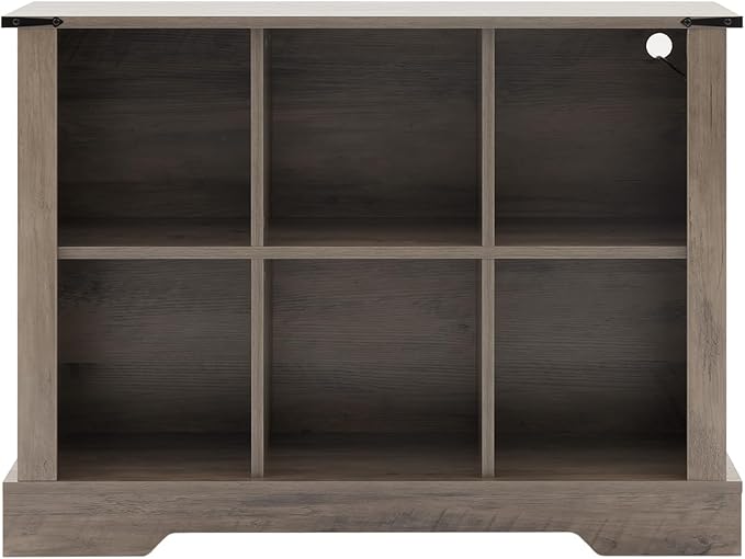 6 Cube Storage Organizer, Wood Cube Bookshelf with LED Lights, Horizontal Storage Cubes, Kids Bookshelf, Display Cabinet Cubby Shelf for Living Room Home Office Bedroom, Grey