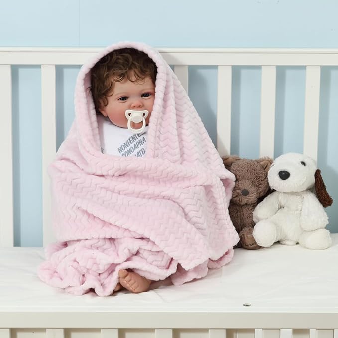 CREVENT 2Pcs 30''X40'' Cute Cozy Fluffy Warm Baby Blankets for Infants Toddlers' Bedding Crib Cot Stroller - Grey Cloud + Wave Pink