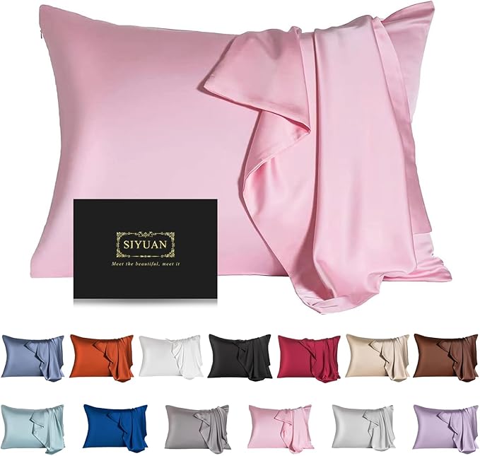 Mulberry Silk Pillowcase for Hair and Skin,Standard Size Cooling Silk Pillow Case with Hidden Zipper,Allergen Proof Dual Sides Soft Breathable Smooth Silk Pillow Cover for Women(King,Pink)