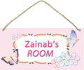 Personalized Name's Pretty Pink cartoon flower-butterfly Nursery Kid's Children's Girls Bedroom Door Sign Wood Plaque Sign Wall Decor Gift