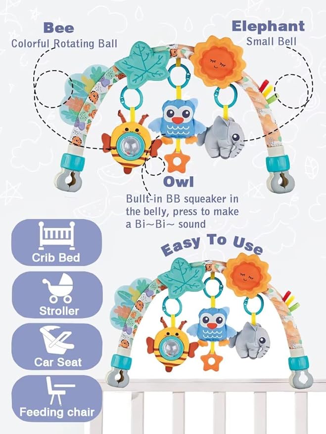 Pau1Hami1ton Baby Stroller Arch Toys, Car Seat Toys,Baby Gifts.S-19(Blue Owl)