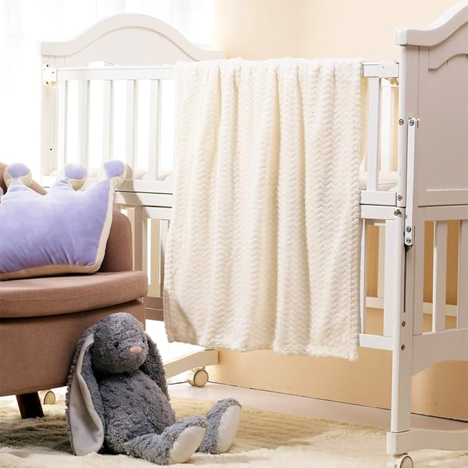 CREVENT 2Pcs 30''X40'' Cute Cozy Fluffy Warm Baby Blankets for Infants Toddlers' Bedding Crib Cot Stroller - Grey Cloud + Wave Whtie
