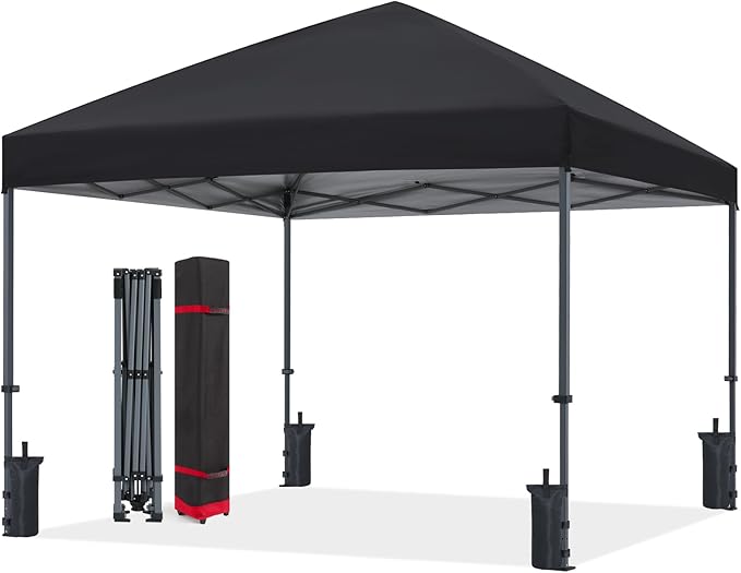 ABCCANOPY Pop Up Canopy - Outdoor Patio Portable Canopy Tent Heavy Duty for Backyard and Deck with 4 Sandbags(Black, 12x12)