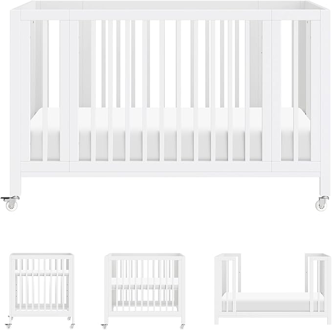 babyletto Rolli Convertible All-Stages® Bassinet and Full-Size Crib in White, Greenguard Gold Certified, FSC Certified, Portable & Adjustable with Conversion Kits and Pads Included
