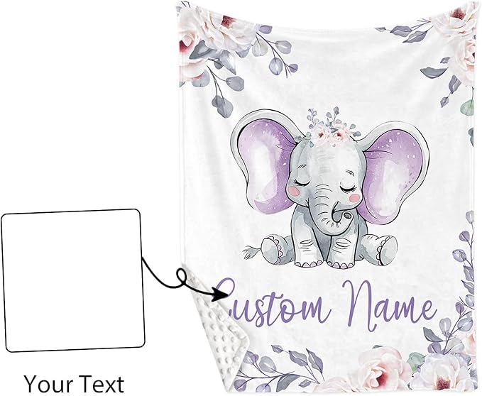 Custom Name Crib Bedding Set 3-Piece – Light Purple Elephant Design Baby Bedding Set with Personalized Soft Blanket, Fitted Sheet, Changing Pad Cover – Ideal Newborn Gift for Boys and Girls