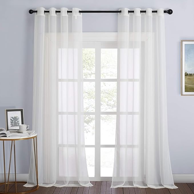 NICETOWN Beige Sheer Curtains for Patio Waterproof, Thermal Insulated Top and Bottom Grommet Durable Privacy Indoor Outdoor Vertical Drapes for Sliding Door/Living Room, 2 Panels, W54 x L96