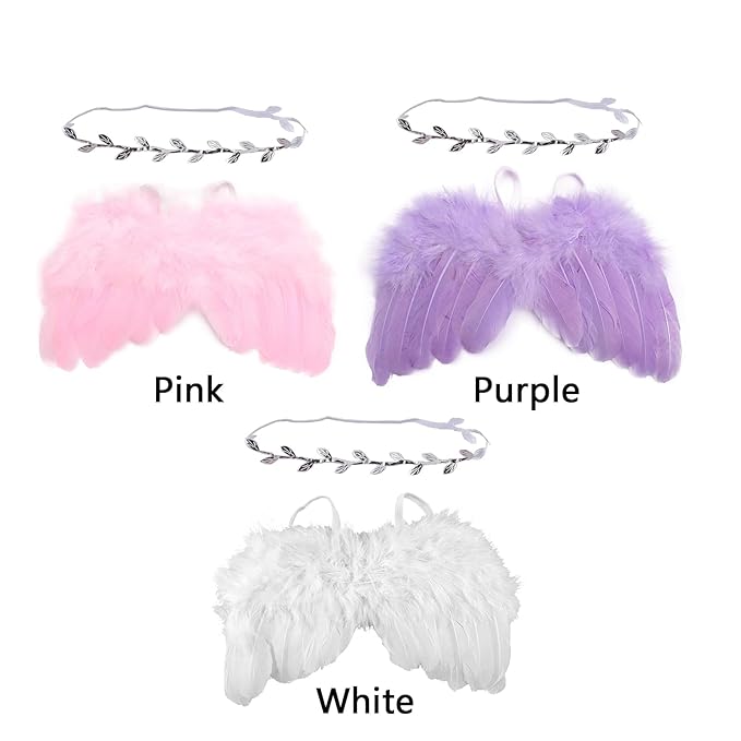 Qiansail Newborn Baby Fairy Angel Wings Princess Feather Wing Costume with White Headband Photography Props Shoot Outfits for Birthday (Light Purple)