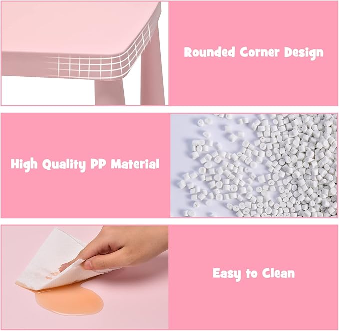 HONEY JOY Kids Table and Chair Set, Plastic Children Activity Table and 2 Chairs for Art Craft, Easy-Clean Tabletop, 3-Piece Toddler Furniture Set for Daycare Playroom, Gift for Boys Girls(Pink)