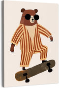 URLLUAE Trendy Sunglasses Bear Canvas Poster Prints 11x14 Inch, Woodland Animal Nursery Decor, Funky Skateboard Bear Animal Canvas Prints Wall Decor for Kids Room Nursery Playroom Classroom