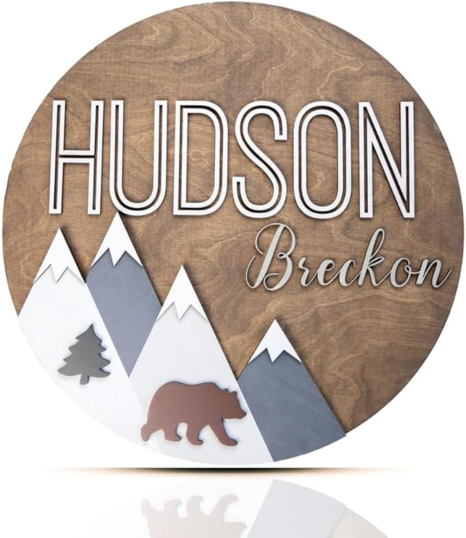 Personalized Wooden Name Sign - Custom Baby Name Signs for Nursery & Kids Room Decor - Baby Announcement Sign - Name Wall Art - Wooden Letters for Wall - Custom Round Nursery Name Sign (Design 6)